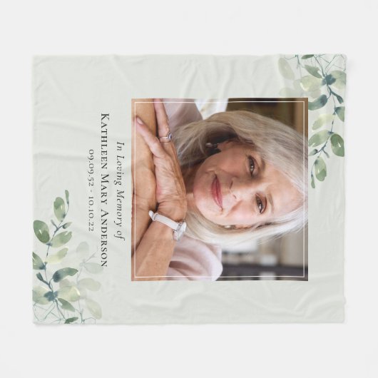 Eucalyptus Loving Memory Memorial Keepsake Fleece Deken (Voorkant (Horizontaal))