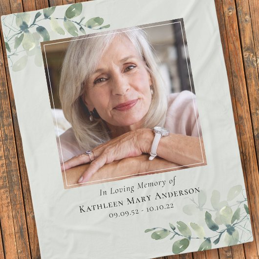 Eucalyptus Loving Memory Memorial Keepsake Fleece Deken