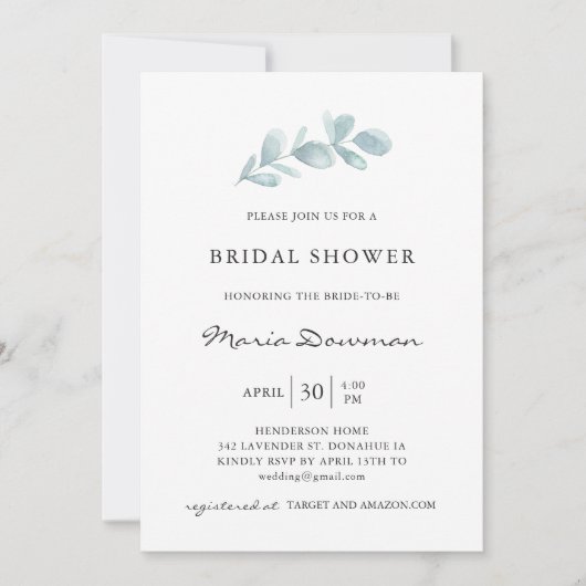 Eucalyptus luchtig gebladerte Elegant Vrijgezellen Kaart (Voorkant)