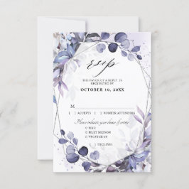 Eucalyptus Maagdelkruid Paarse Geometrische Trouwd RSVP Kaartje