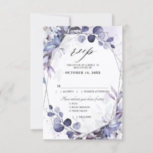 Eucalyptus Maagdelkruid Paarse Geometrische Trouwd RSVP Kaartje