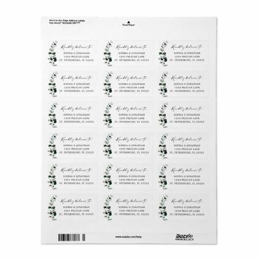 Eucalyptus Mailing Label Voor Huwelijk RSVP Kaarte (Full Sheet)