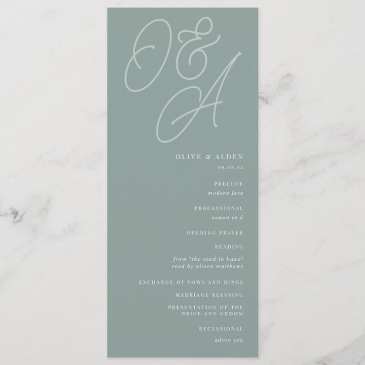 Eucalyptus | Manuscript Watermark Monogram Weddens Programmakaart (Voorkant)
