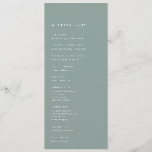 Eucalyptus | Manuscript Watermark Monogram Weddens Programmakaart (Achterkant)