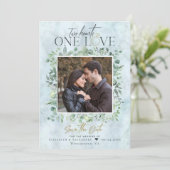 Eucalyptus Marble Photo Weddenschap Save the Date (Staand voorkant)