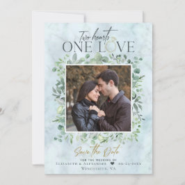 Eucalyptus Marble Photo Weddenschap Save the Date