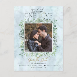 Eucalyptus Marble Photo Weddenschap Save the Date Aankondigingskaart