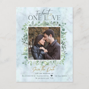 Eucalyptus Marble Photo Weddenschap Save the Date Aankondigingskaart
