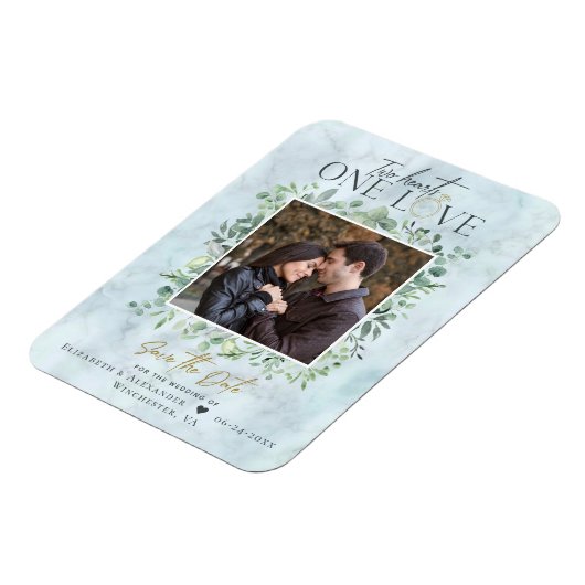 Eucalyptus Marble Photo Weddenschap Save the Date Magneet (Linkerzijde)