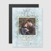 Eucalyptus Marble Photo Weddenschap Save the Date Magnetische Uitnodiging (Voorkant / Achterkant)