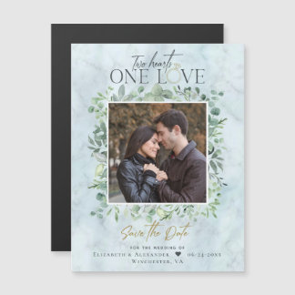 Eucalyptus Marble Photo Weddenschap Save the Date Magnetische Uitnodiging