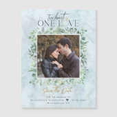 Eucalyptus Marble Photo Weddenschap Save the Date Magnetische Uitnodiging (Voorkant)