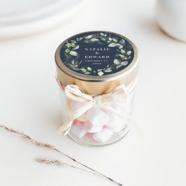 Eucalyptus marineblauw botanische bruiloft decor ronde sticker