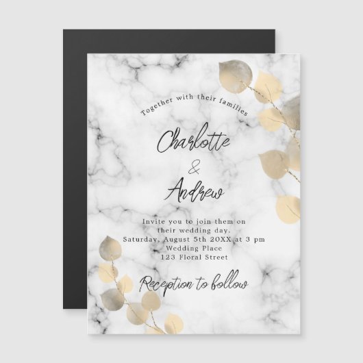 Eucalyptus marmer gouden luxe magnetische uitnodiging (Voorkant / Achterkant)