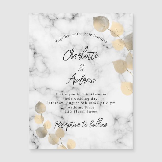 Eucalyptus marmer gouden luxe magnetische uitnodiging (Voorkant)