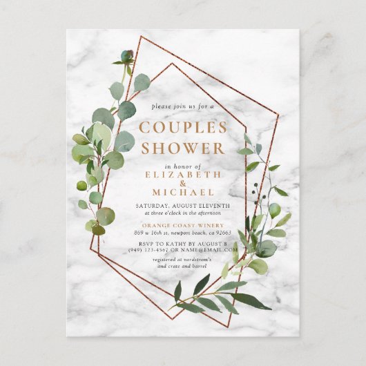 Eucalyptus-marmer met koperen geometrische eucalyp aankondigingskaart (Voorkant)