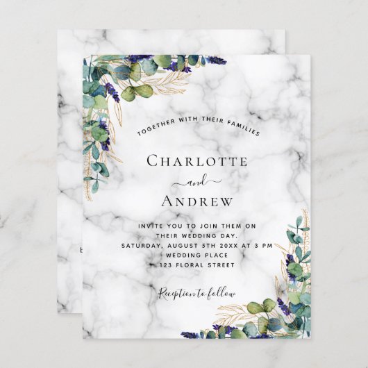 Eucalyptus marmer QR code bruiloft uitnodiging (Voorkant / Achterkant)