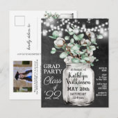 Eucalyptus Mason Jar Afstuderen 3 Fotouitnodiging Briefkaart (Voorkant / Achterkant)