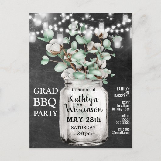 Eucalyptus Mason Jar Graduation Party Invitation Briefkaart (Voorkant)