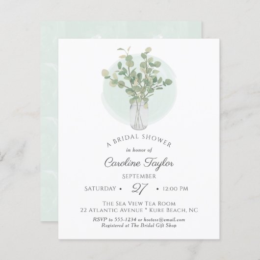 Eucalyptus Mason Jar Monogram Vrijgezellenfeest (Voorkant / Achterkant)