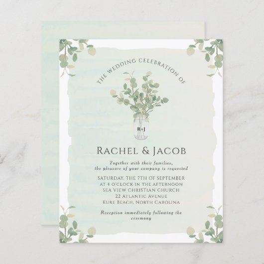 Eucalyptus Mason Jar Monogram Weddenschap (Voorkant / Achterkant)