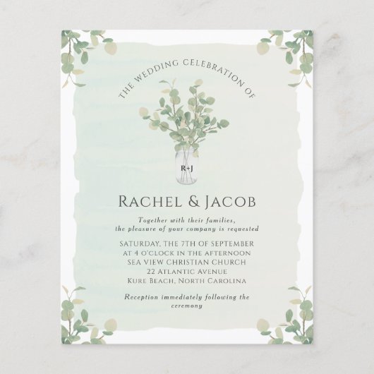 Eucalyptus Mason Jar Monogram Weddenschap (Voorkant)