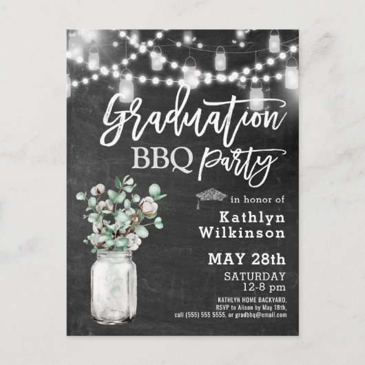 Eucalyptus Mason Jar Photo Afstuderen Invitation Briefkaart (Voorkant)