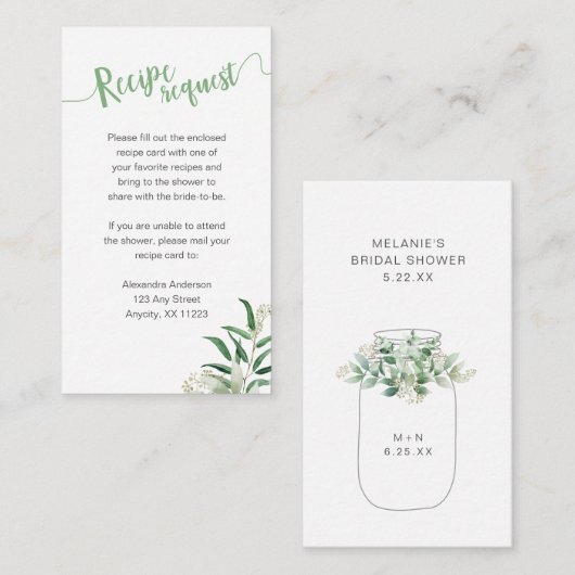 Eucalyptus Mason Jar Vrijgezellenfeest Recipe Requ Informatiekaartje (Voorkant / Achterkant)