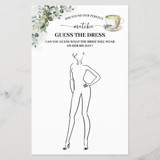 Eucalyptus Matcha Guess the Dress Shower Game Card Flyer (Voorkant)