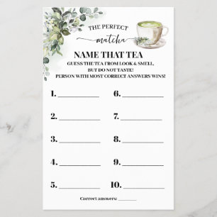 Eucalyptus Matcha Noem die Thee Douche Spelkaart Flyer