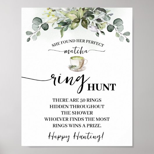 Eucalyptus Matcha Ring Hunt Bridal Shower Game Poster (Voorkant)