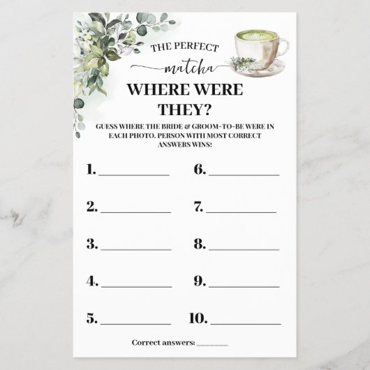 Eucalyptus Matcha Waar waren ze Shower Game Card Flyer (Voorkant)