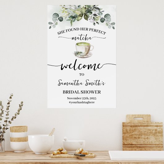 Eucalyptus Matcha Welcome Tea Bridal Shower Sign Poster (Keuken)