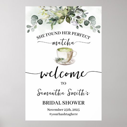 Eucalyptus Matcha Welkom Thee Bruidsborrel Bord Poster (Voorkant)