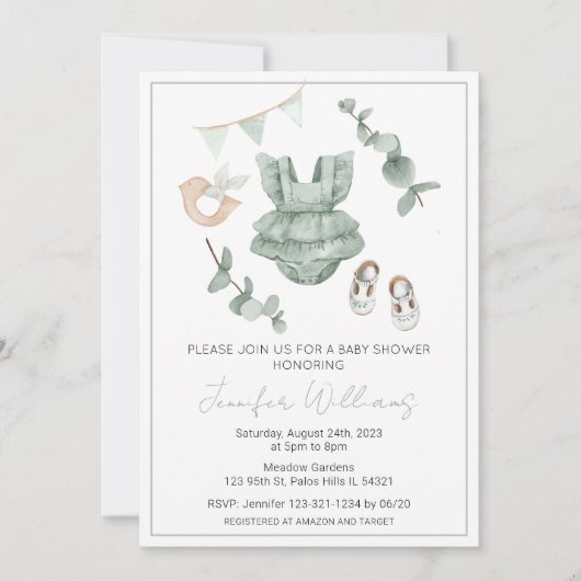 Eucalyptus meisje kleding douche uitnodiging (Voorkant)