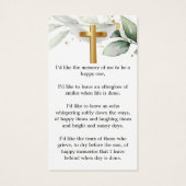 Eucalyptus Memorial Funeral Bladwijzer Visitekaartje (Achterkant)