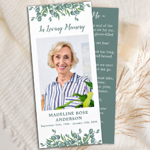 Eucalyptus Memorial Funeral Prayer Kaart met foto