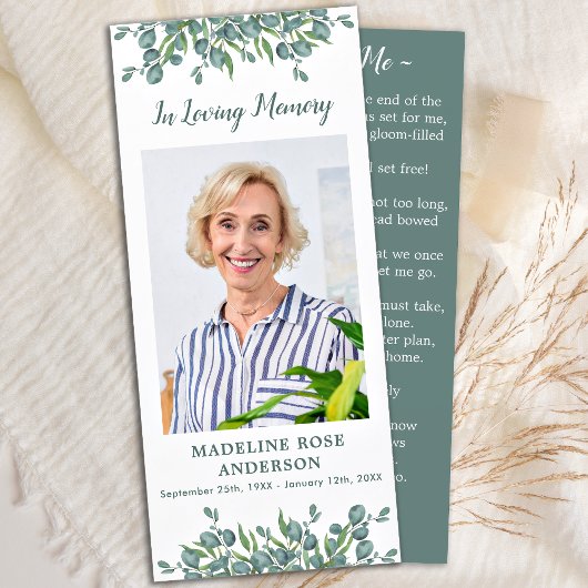 Eucalyptus Memorial Funeral Prayer Kaart met foto