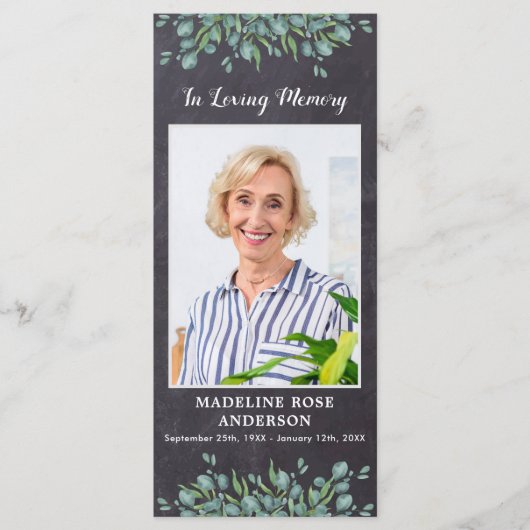 Eucalyptus Memorial Grey Slate Funeral Prayer Kaar (Voorkant)