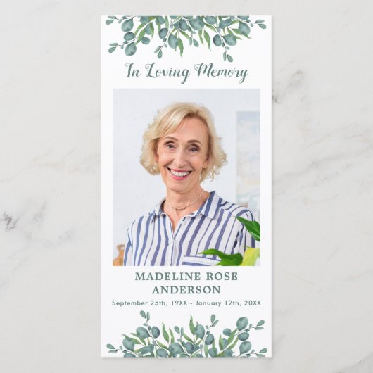 Eucalyptus Memorial Poem Funeral Prayer Bladwijzer (Voorkant)