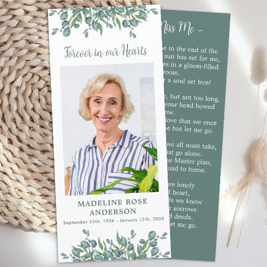 Eucalyptus Memorial Poem Funeral Prayer Kaart Foto