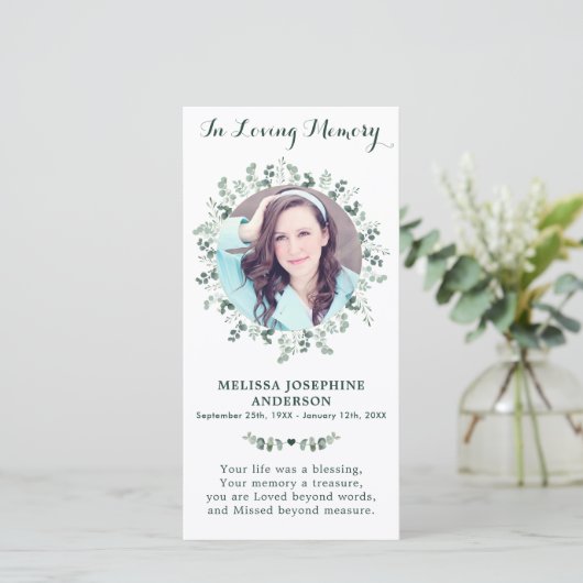 Eucalyptus Memorial Prayer Kaart Funeral Bladwijze (Staand voorkant)