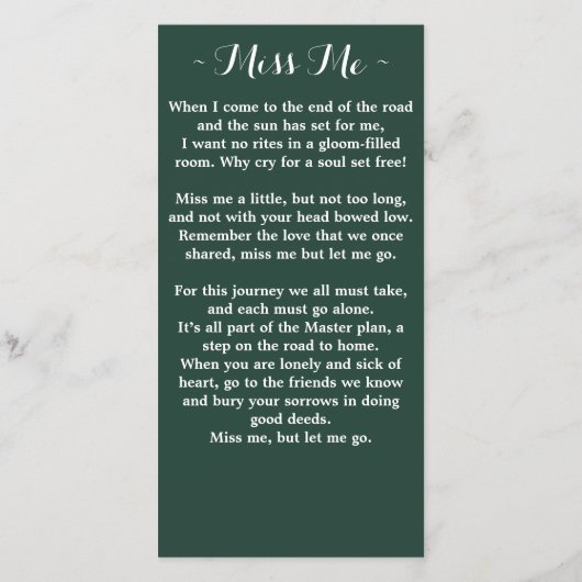 Eucalyptus Memorial Prayer Kaart Funeral Bladwijze (Achterkant)