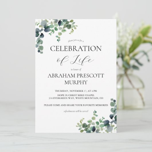 Eucalyptus Memorial uitnodiging (Staand voorkant)