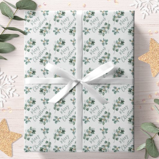 Eucalyptus Merry Kerstmis Waterverf Botanische Cadeaupapier