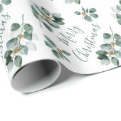Eucalyptus Merry Kerstmis Waterverf Botanische Cadeaupapier (Rol Hoek)