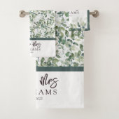 Eucalyptus met de hand gemerkt Mr. & Mrs. Monogram Bad Handdoek (Insitu)