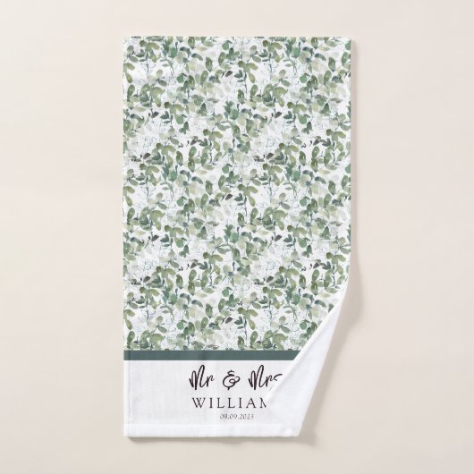 Eucalyptus met de hand gemerkt Mr. & Mrs. Monogram Bad Handdoek (Handdoek)