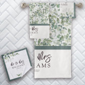Eucalyptus met de hand gemerkt Mr. & Mrs. Monogram Bad Handdoek