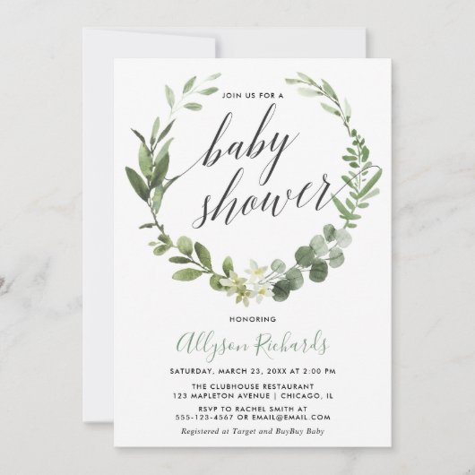 Eucalyptus met genderneutraal baby shower kaart (Voorkant)